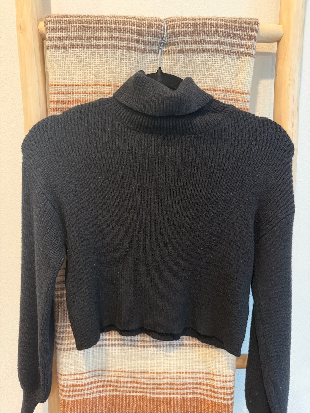 Black Cropped Turtleneck Sweater